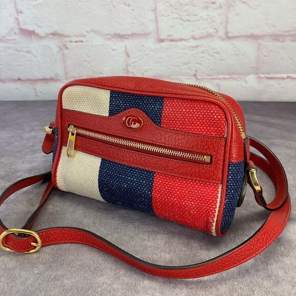 Gucci Sylvie Stripe Ophidia Mini Crossbody Bag Red White & Blue - Picture 1 of 16